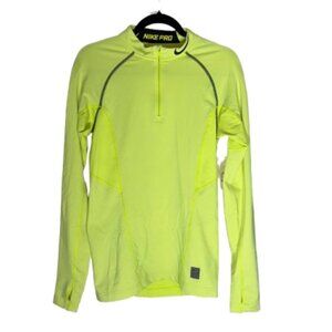 Nike Pro Men's 1/4 Zip Fitted Neon Yellow Long Sleeve Top Size Small